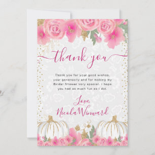 Aquarell-Rosa-Blumen-Herbst-Kürbis-Brautdusche Dankeskarte