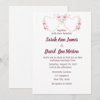 Aquarell-Rosa-Blumen-Herz-Hochzeit Einladung
