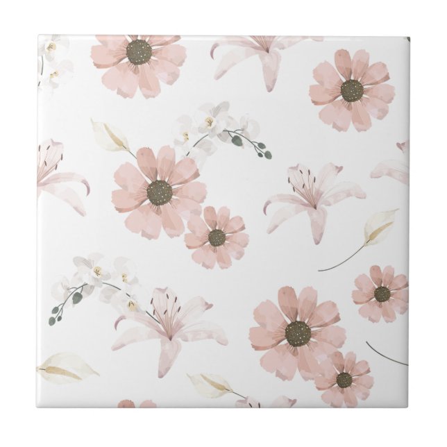 Aquarell-Rosa-Blumen-Kunst Fliese (Vorderseite)