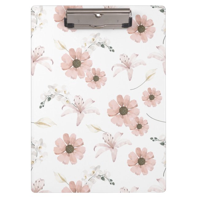 Aquarell-Rosa-Blumen-Kunst Klemmbrett (Vorderseite)