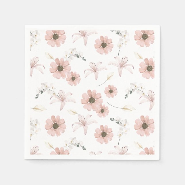Aquarell-Rosa-Blumen-Kunst Serviette (Vorderseite)