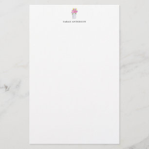 Aquarell-Rosa-Blumen-Mason-Glas personalisiert Briefpapier