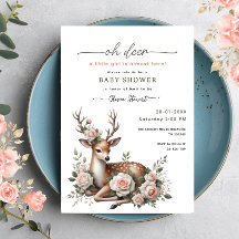 Aquarell-Rosa-Blumen oh Hirsch Baby-Party