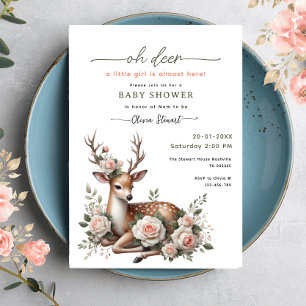 Aquarell-Rosa-Blumen oh Hirsch-Baby-Party Einladung