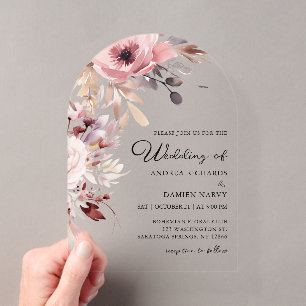 Aquarell-Rosa-Blumen-Romantische-Hochzeit Acryleinladungen