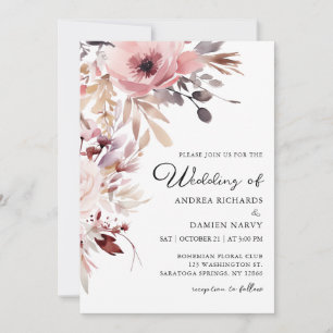 Aquarell-Rosa-Blumen-Romantische-Hochzeit Einladung