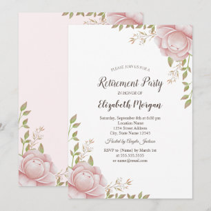 Aquarell-Rosa-Blumen-Ruhestand Einladung