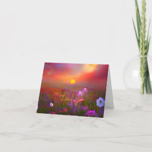Aquarell rosa Blumen Sonnenuntergang anpassbare Ka Karte
