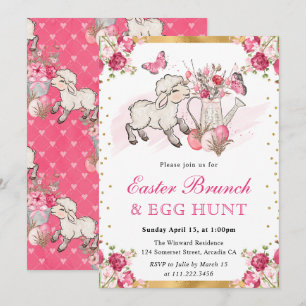 Aquarell Rosa Blumen Süßes Lamm Ostern Brunch Einladung