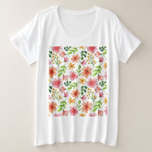 Aquarell-Rosa-Blumenmuster-69677 Große Größe T-Shirt