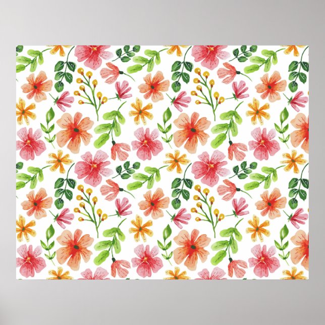 Aquarell-Rosa-Blumenmuster-69677 Poster (Vorne)