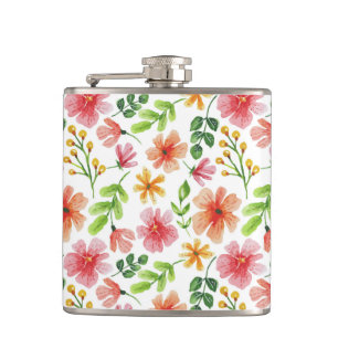 Aquarell-Rosa-Blumenmuster Flachmann