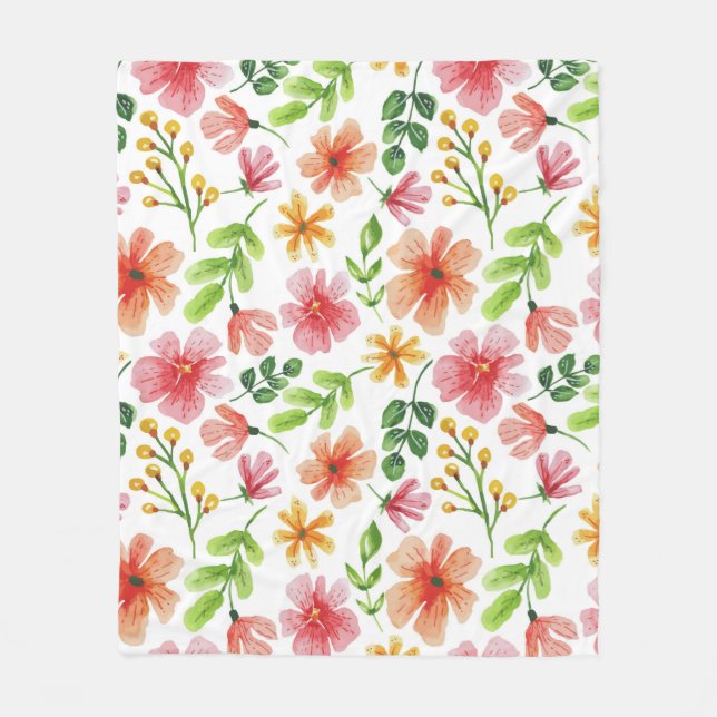 Aquarell-Rosa-Blumenmuster Fleecedecke (Vorderseite)