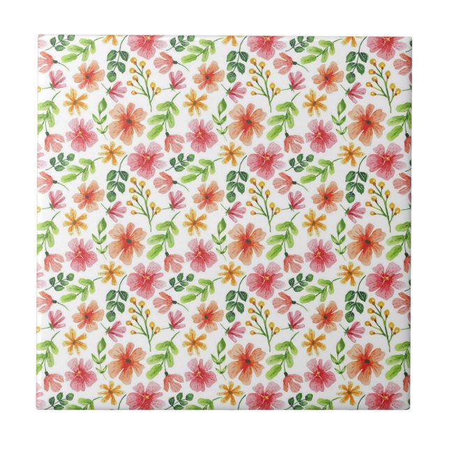 Aquarell-Rosa-Blumenmuster Fliese (Vorderseite)