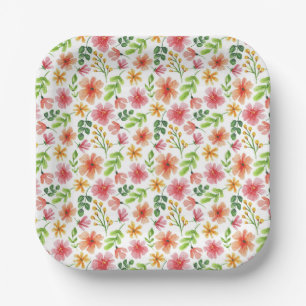 Aquarell-Rosa-Blumenmuster Pappteller
