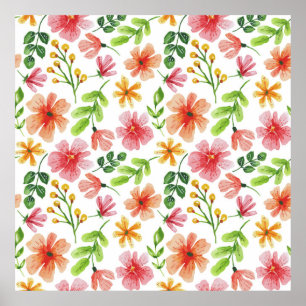 Aquarell-Rosa-Blumenmuster Poster