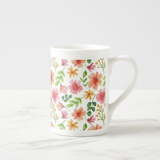 Aquarell-Rosa-Blumenmuster Prozellantasse (Rechts)