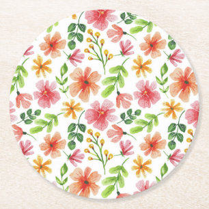 Aquarell-Rosa-Blumenmuster Runder Pappuntersetzer