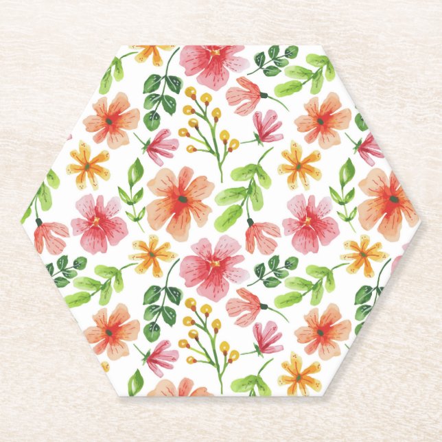 Aquarell-Rosa-Blumenmuster Untersetzer (Vorderseite)