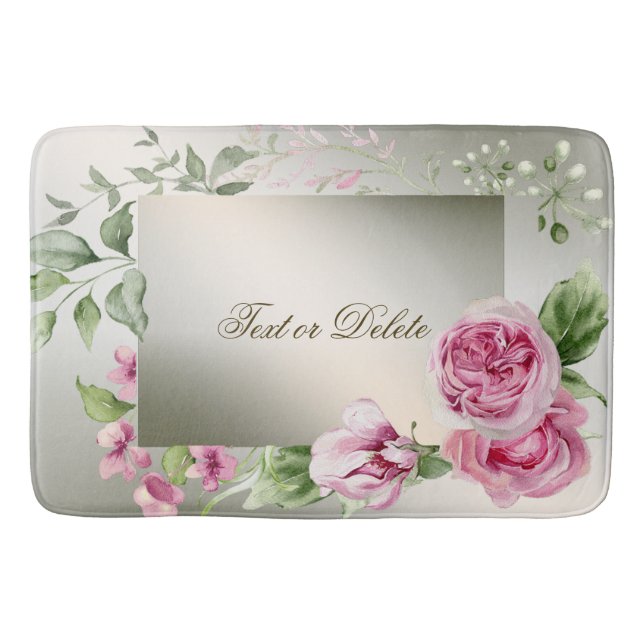 Aquarell Rosa Blumenrahmen Shiny Bronze Elegante Badematte (Vorderseite)