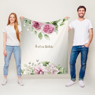 Aquarell Rosa Blumenrahmen Shiny Bronze Elegante Fleecedecke