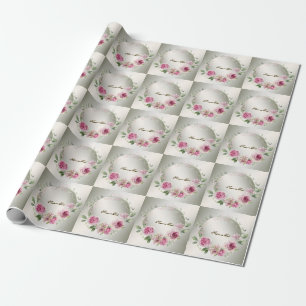Aquarell Rosa Blumenrahmen Shiny Bronze Elegante Geschenkpapier