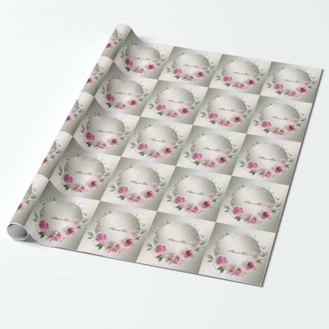 Aquarell Rosa Blumenrahmen Shiny Bronze Elegante Geschenkpapier (Ungerollt)