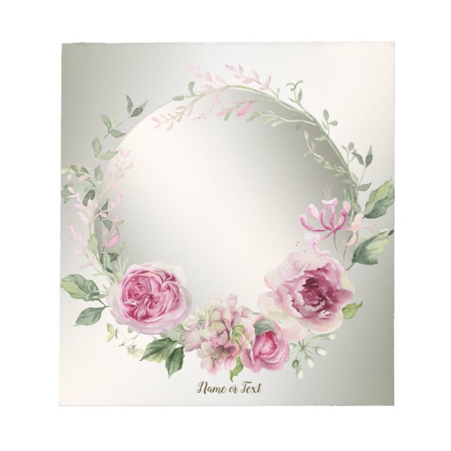 Aquarell Rosa Blumenrahmen Shiny Bronze Elegante Notizblock (Vorderseite)