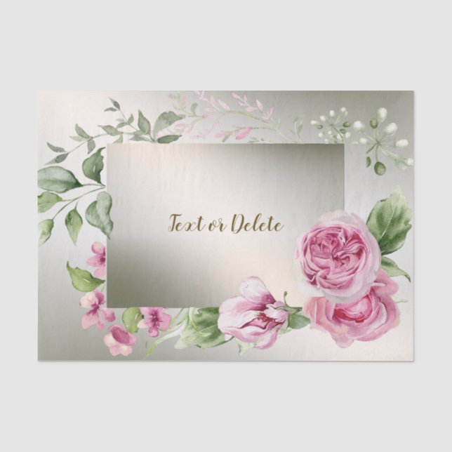 Aquarell Rosa Blumenrahmen Shiny Bronze Elegante Seidenpapier (Vorderseite)