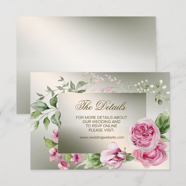 Aquarell Rosa Blumenrahmen Shiny Bronze Party Begleitkarte (Vorne/Hinten)