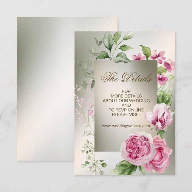 Aquarell Rosa Blumenrahmen Shiny Bronze Party Begleitkarte (Vorne/Hinten)