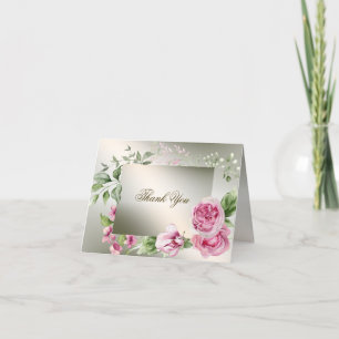 Aquarell Rosa Blumenrahmen Shiny Bronze Party Dankeskarte