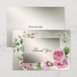 Aquarell Rosa Blumenrahmen Shiny Bronze Party Dankeskarte