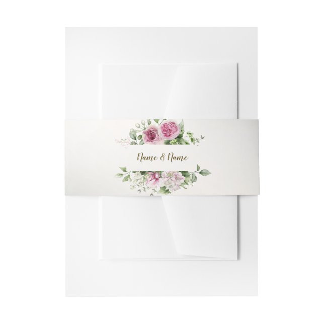 Aquarell Rosa Blumenrahmen Shiny Bronze Party Einladungsbanderole (Vorderseite Beispiel)