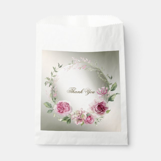 Aquarell Rosa Blumenrahmen Shiny Bronze Party Geschenktütchen (Vorderseite)