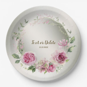Aquarell Rosa Blumenrahmen Shiny Bronze Party Pappteller