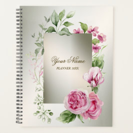 Aquarell Rosa Blumenrahmen Shiny Bronze Party Planer