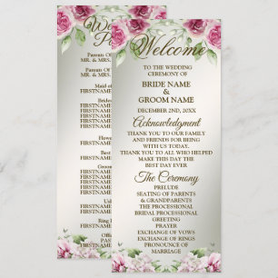 Aquarell Rosa Blumenrahmen Shiny Bronze Party Programm