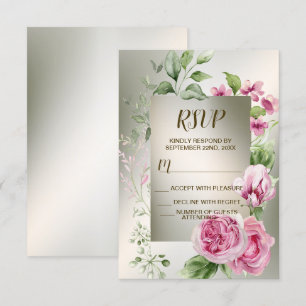 Aquarell Rosa Blumenrahmen Shiny Bronze Party RSVP Karte