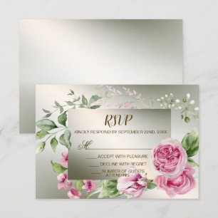 Aquarell Rosa Blumenrahmen Shiny Bronze Party RSVP Karte