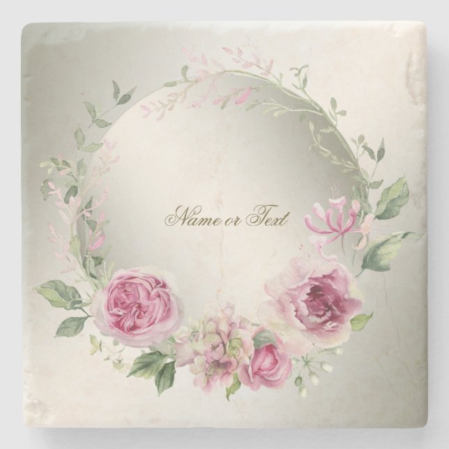 Aquarell Rosa Blumenrahmen Shiny Bronze Party Steinuntersetzer (Vorderseite)