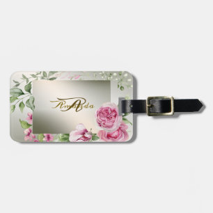 Aquarell Rosa Blumenrahmen Shiny Bronze Travel Gepäckanhänger