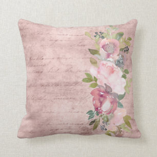 Aquarell Rosa Blumenzauber auf Dusty Rose Script Kissen