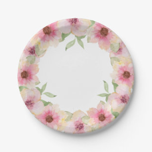 Aquarell-Rosa-Blush-Blumen Pappteller