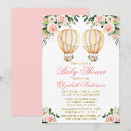 Aquarell Rosa Blütenballons Twins Kinderdusche Einladung