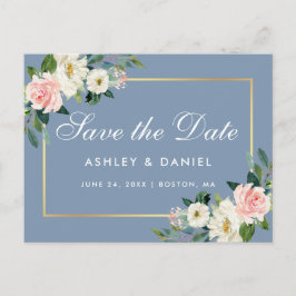 Aquarell Rosa Blütenblau Save the Date Postkarte