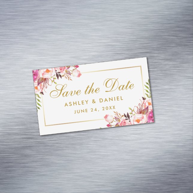 Aquarell Rosa Blütenbraun Save the Date Mini Magne Magnetische Visitenkarte (Beispiel)