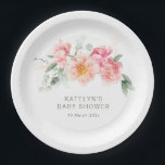 Aquarell Rosa Blütendusche Pappteller<br><div class="desc">Baby in blühenden Baby Dusche Thema mit rosa Aquarellbäder. Der Text und andere Features können personalisiert sein.</div>