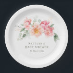Aquarell Rosa Blütendusche Pappteller<br><div class="desc">Baby in blühenden Baby Dusche Thema mit rosa Aquarellbäder. Der Text und andere Features können personalisiert sein.</div>