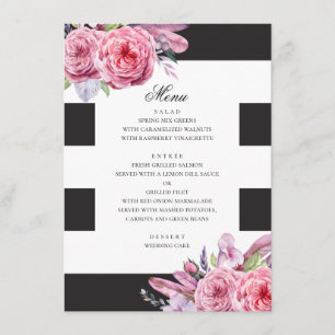 Aquarell rosa Boho-Blumen und Federn Hochzeit Menükarte